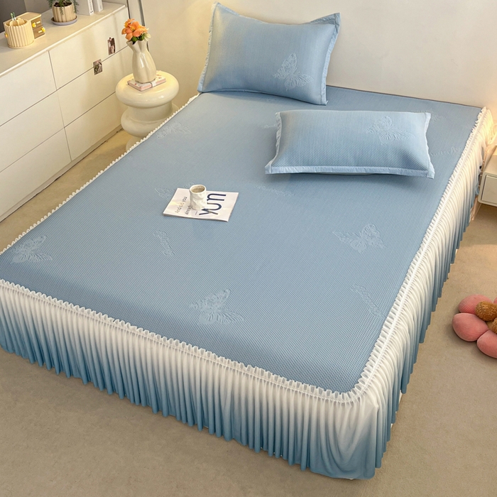 91家纺网 家纺一手货源 找家纺 安哆啦家纺 2026新款公主仙女风480克PE凉感凉豆豆床裙凉席三件套-豆豆床裙 豆豆床裙-深邃蓝