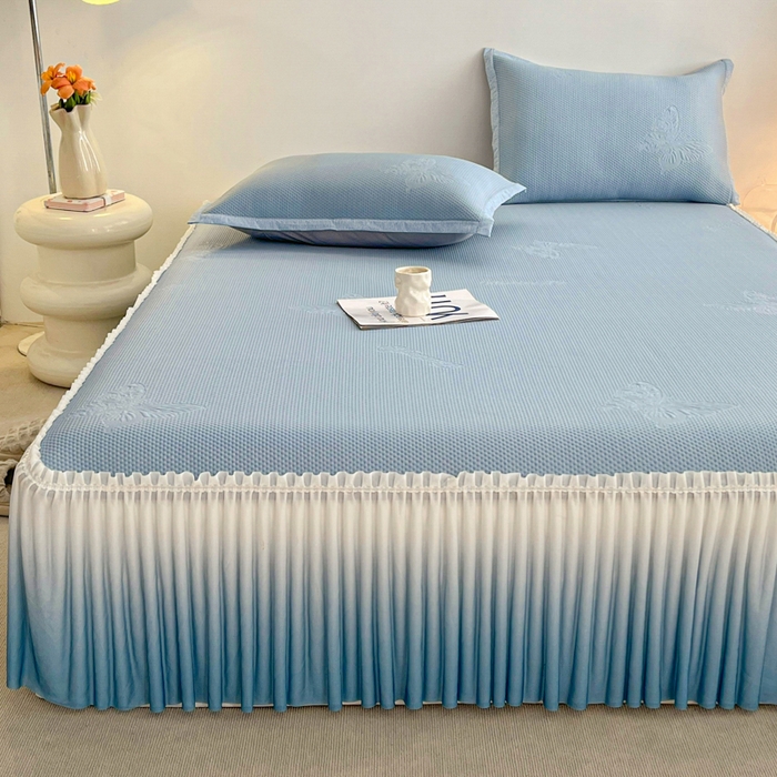 91家纺网 家纺一手货源 找家纺 安哆啦家纺 2026新款公主仙女风480克PE凉感凉豆豆床裙凉席三件套-豆豆床裙 豆豆床裙-深邃蓝