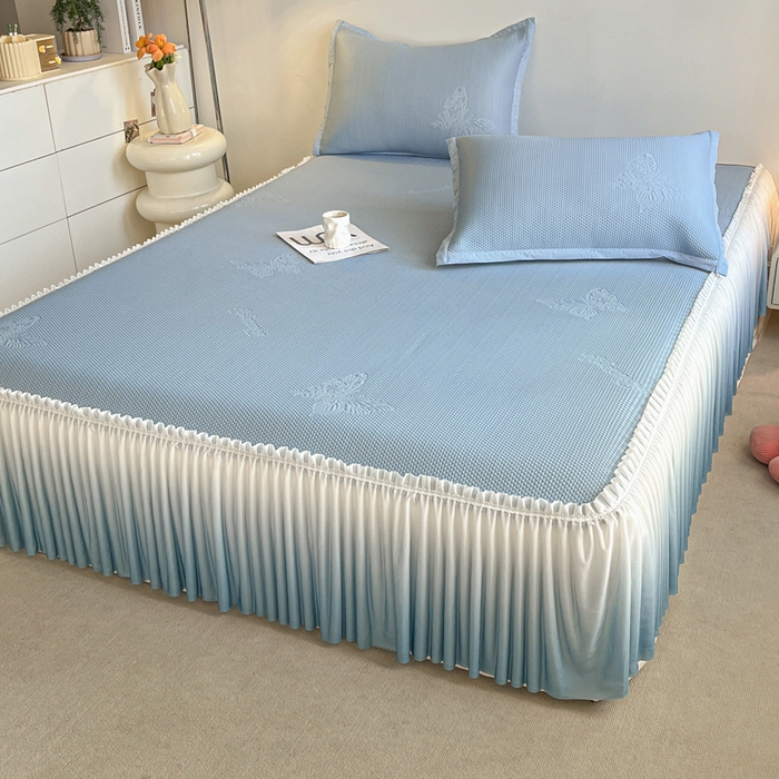 91家纺网 家纺一手货源 找家纺 安哆啦家纺 2026新款公主仙女风480克PE凉感凉豆豆床裙凉席三件套-豆豆床裙 豆豆床裙-深邃蓝