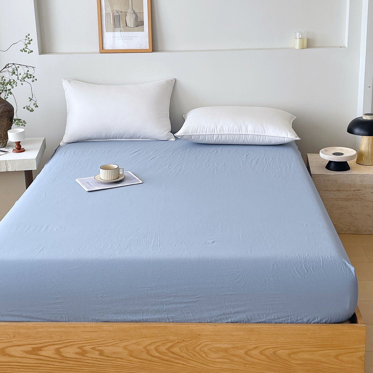 91家纺网 家纺一手货源 找家纺 春皖家纺 2026春夏新款全棉纯棉水洗棉单品系列床笠单件床笠单品-B版单床笠 素雅幻蓝