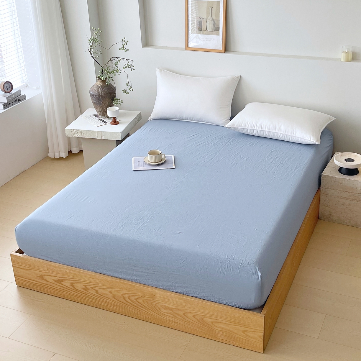 91家纺网 家纺一手货源 找家纺 春皖家纺 2026春夏新款全棉纯棉水洗棉单品系列床笠单件床笠单品-B版单床笠 素雅幻蓝