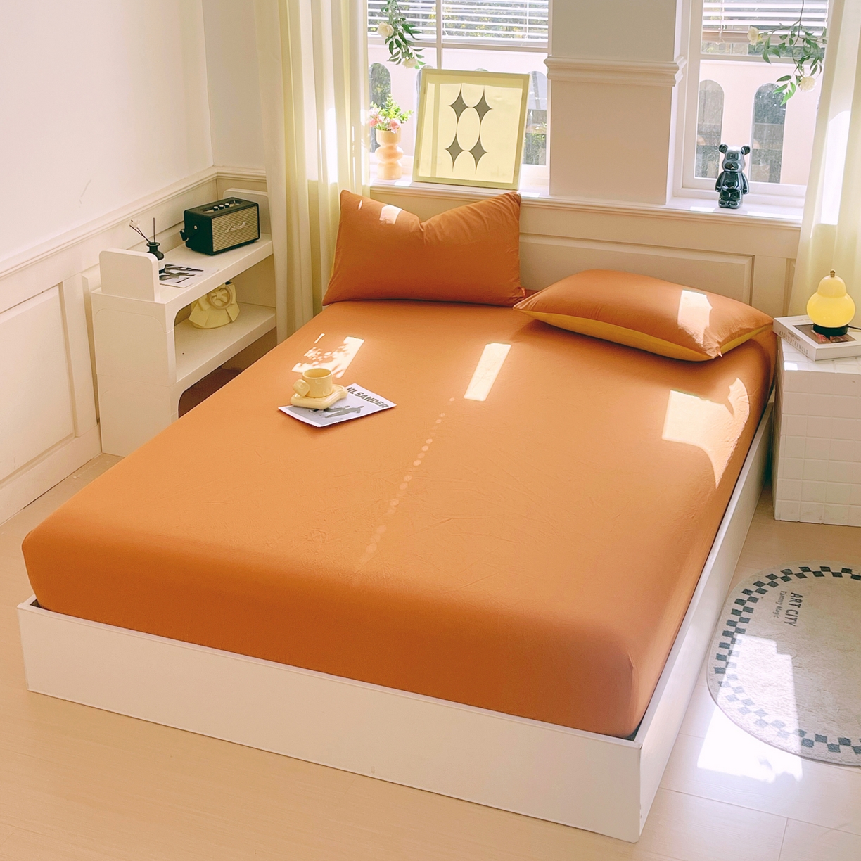 91家纺网 家纺一手货源 找家纺 春皖家纺 2026春夏新款全棉纯棉水洗棉单品系列床笠单件床笠单品-B版单床笠 素雅焦糖