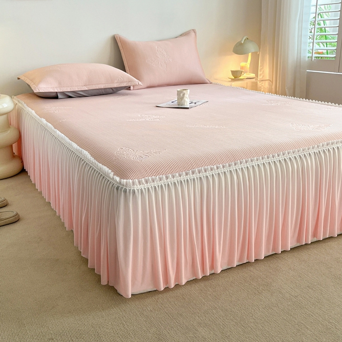 91家纺网 家纺一手货源 找家纺 安哆啦家纺 2026新款公主仙女风480克PE凉感凉豆豆床裙凉席三件套-豆豆床裙 豆豆床裙-仙女粉