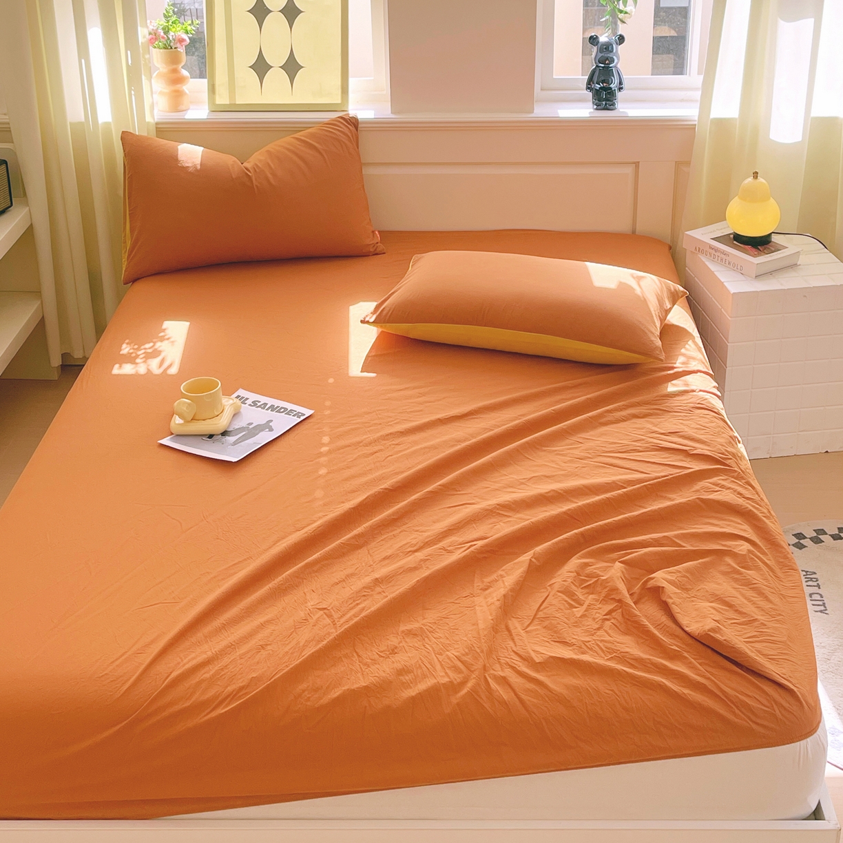 91家纺网 家纺一手货源 找家纺 春皖家纺 2026春夏新款全棉纯棉水洗棉单品系列床笠单件床笠单品-B版单床笠 素雅焦糖