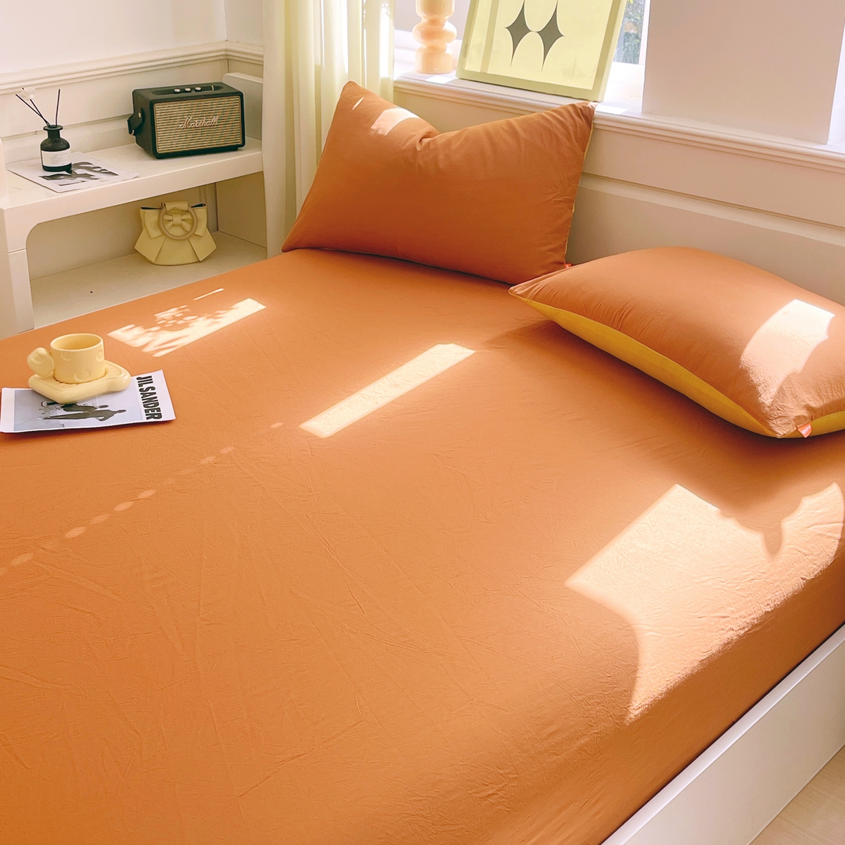 91家纺网 家纺一手货源 找家纺 春皖家纺 2026春夏新款全棉纯棉水洗棉单品系列床笠单件床笠单品-B版单床笠 素雅焦糖