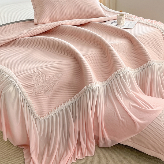 91家纺网 家纺一手货源 找家纺 安哆啦家纺 2026新款公主仙女风480克PE凉感凉豆豆床裙凉席三件套-豆豆床裙 豆豆床裙-仙女粉