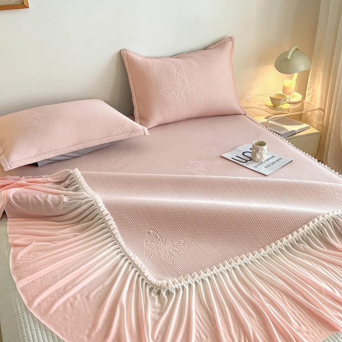 91家纺网 家纺一手货源 找家纺 安哆啦家纺 2026新款公主仙女风480克PE凉感凉豆豆床裙凉席三件套-豆豆床裙 豆豆床裙-仙女粉