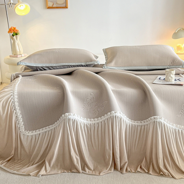 安哆啦家纺 2026新款公主仙女风480克PE凉感凉豆豆床裙凉席三件套-豆豆床裙 豆豆床裙-香槟金