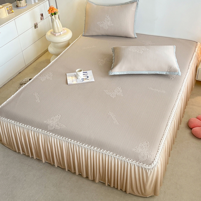 91家纺网 家纺一手货源 找家纺 安哆啦家纺 2026新款公主仙女风480克PE凉感凉豆豆床裙凉席三件套-豆豆床裙 豆豆床裙-香槟金