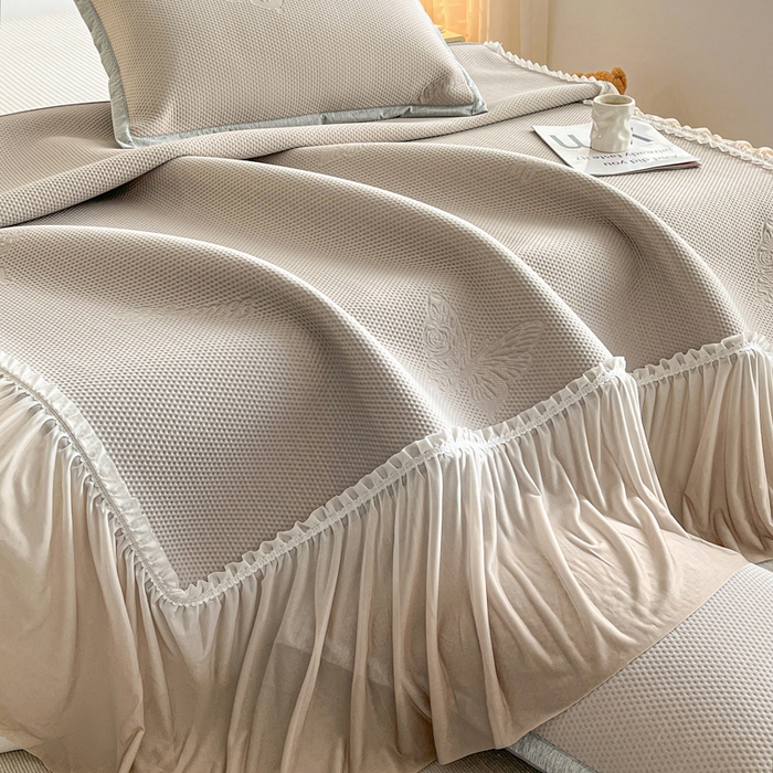 91家纺网 家纺一手货源 找家纺 安哆啦家纺 2026新款公主仙女风480克PE凉感凉豆豆床裙凉席三件套-豆豆床裙 豆豆床裙-香槟金