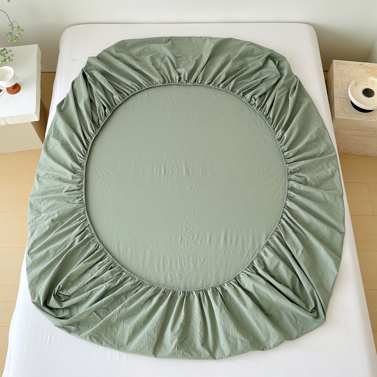 91家纺网 家纺一手货源 找家纺 春皖家纺 2026春夏新款全棉纯棉水洗棉单品系列床笠单件床笠单品-B版单床笠 素雅军绿