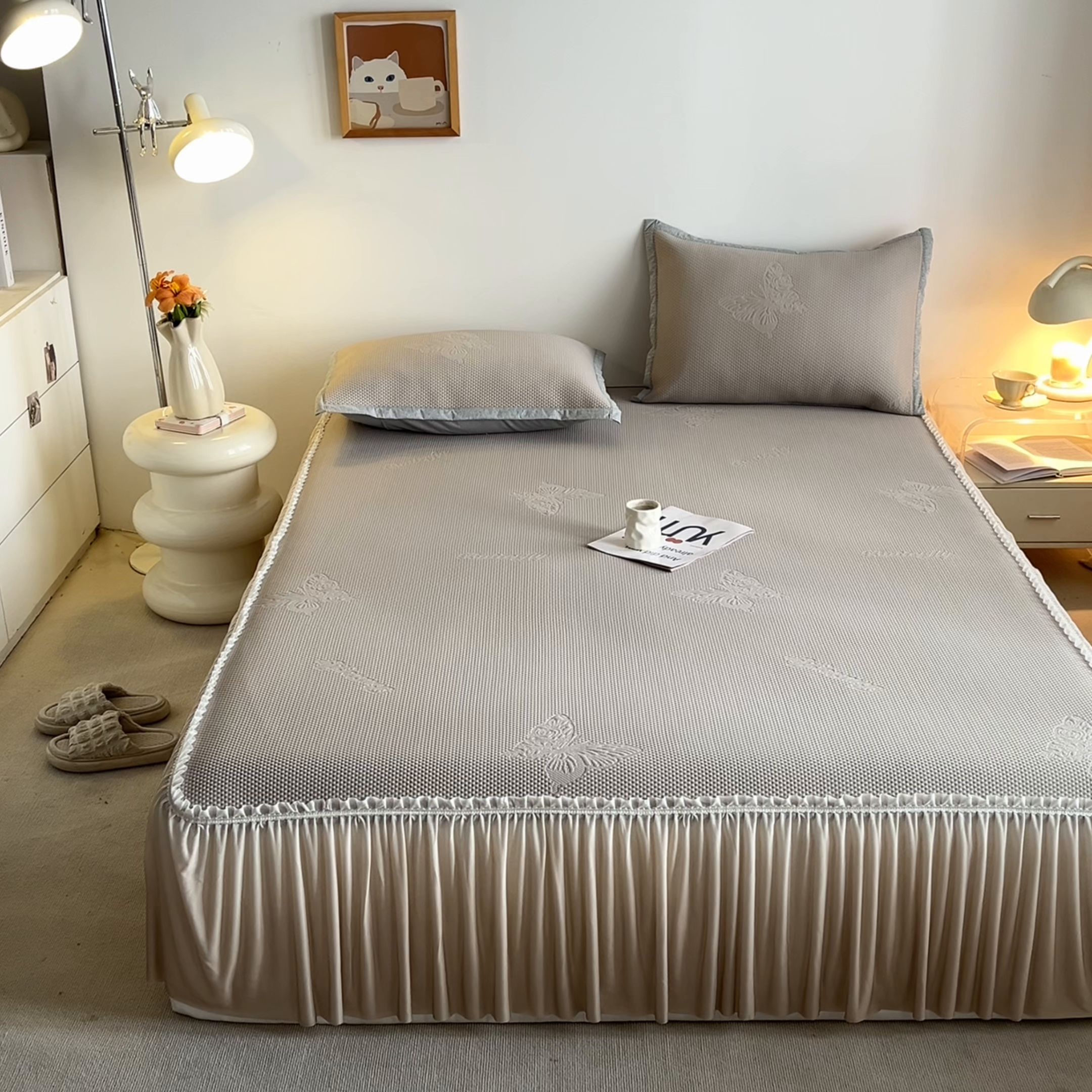 91家纺网 家纺一手货源 找家纺 安哆啦家纺 2026新款公主仙女风480克PE凉感凉豆豆床裙凉席三件套-豆豆床裙 豆豆床裙-香槟金