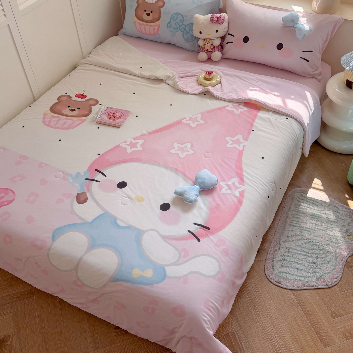 91家纺网 家纺一手货源 找家纺 柚子YOUTH 2026春夏新款异形冰皮夏被夏凉被空调被床笠款四件套 高帽子凯蒂