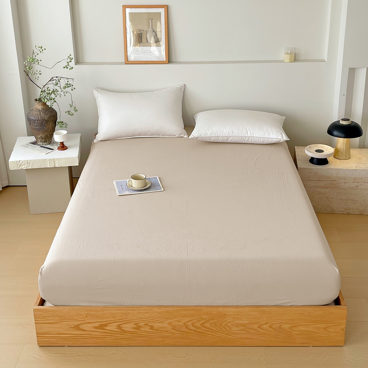 春皖家纺 2026春夏新款全棉纯棉水洗棉单品系列床笠单件床笠单品-B版单床笠 素雅卡其