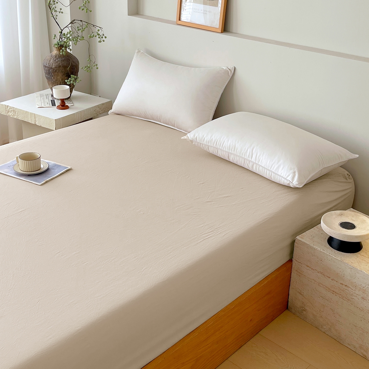 91家纺网 家纺一手货源 找家纺 春皖家纺 2026春夏新款全棉纯棉水洗棉单品系列床笠单件床笠单品-B版单床笠 素雅卡其