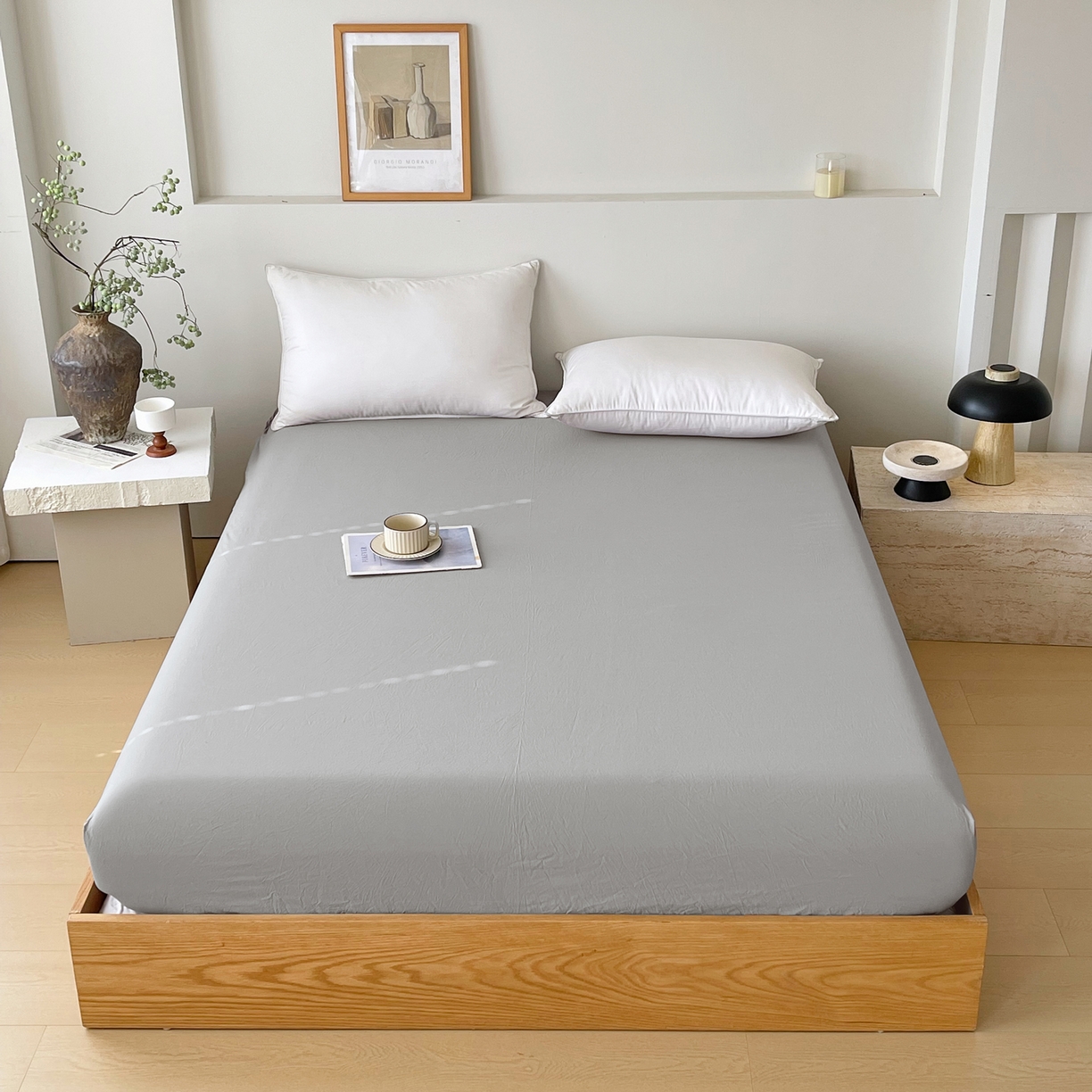 春皖家纺 2026春夏新款全棉纯棉水洗棉单品系列床笠单件床笠单品-B版单床笠 素雅浅灰