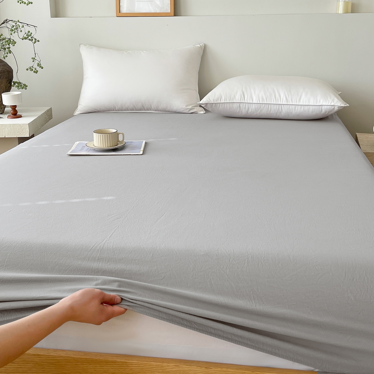 91家纺网 家纺一手货源 找家纺 春皖家纺 2026春夏新款全棉纯棉水洗棉单品系列床笠单件床笠单品-B版单床笠 素雅浅灰