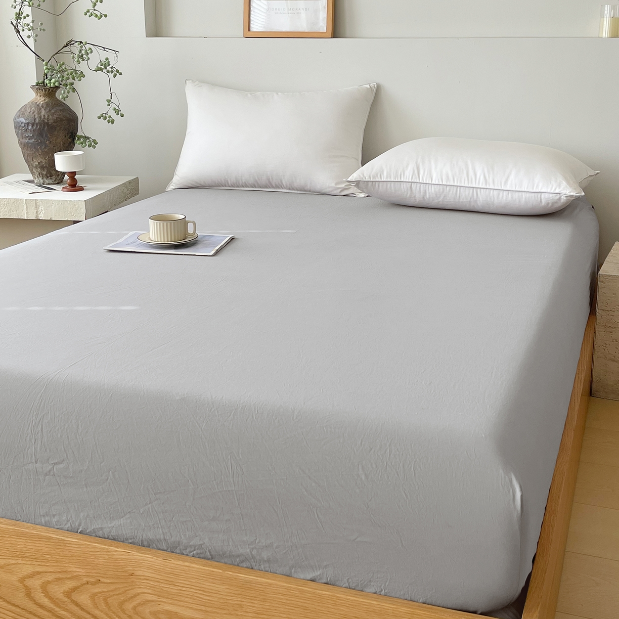 91家纺网 家纺一手货源 找家纺 春皖家纺 2026春夏新款全棉纯棉水洗棉单品系列床笠单件床笠单品-B版单床笠 素雅浅灰