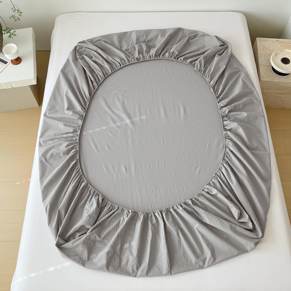 91家纺网 家纺一手货源 找家纺 春皖家纺 2026春夏新款全棉纯棉水洗棉单品系列床笠单件床笠单品-B版单床笠 素雅浅灰