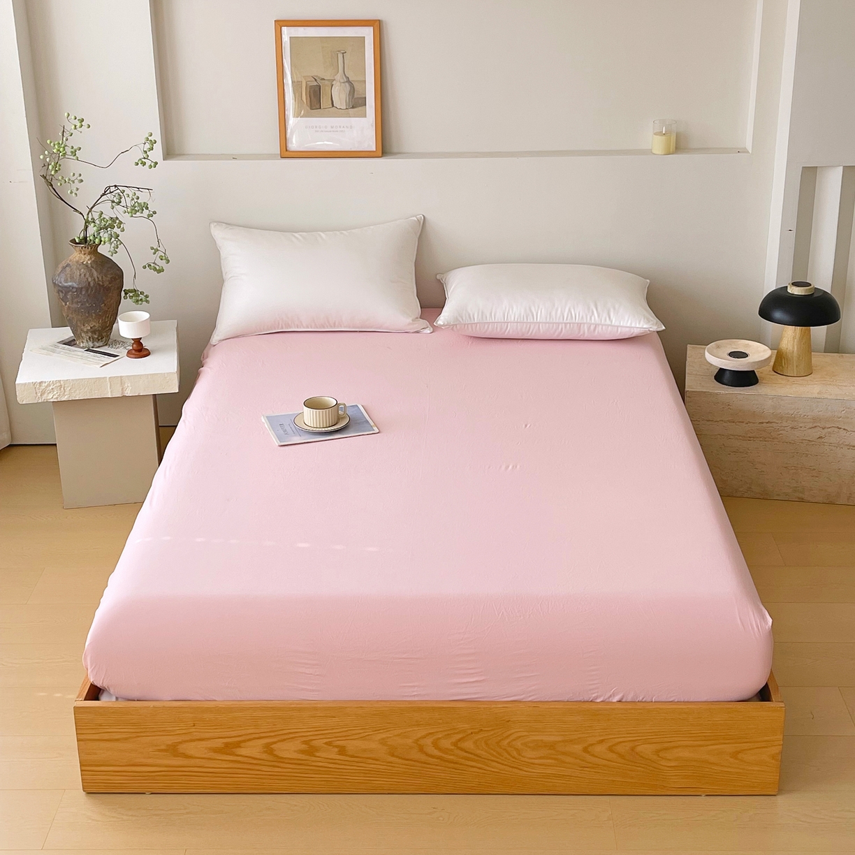 春皖家纺 2026春夏新款全棉纯棉水洗棉单品系列床笠单件床笠单品-B版单床笠 樱花粉