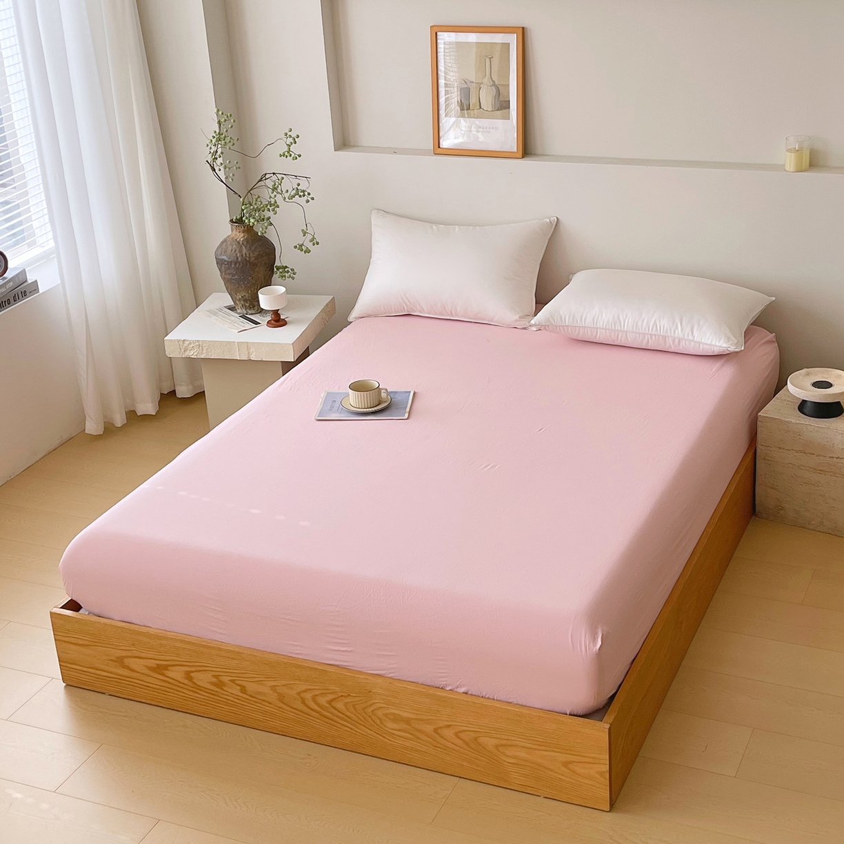 91家纺网 家纺一手货源 找家纺 春皖家纺 2026春夏新款全棉纯棉水洗棉单品系列床笠单件床笠单品-B版单床笠 樱花粉