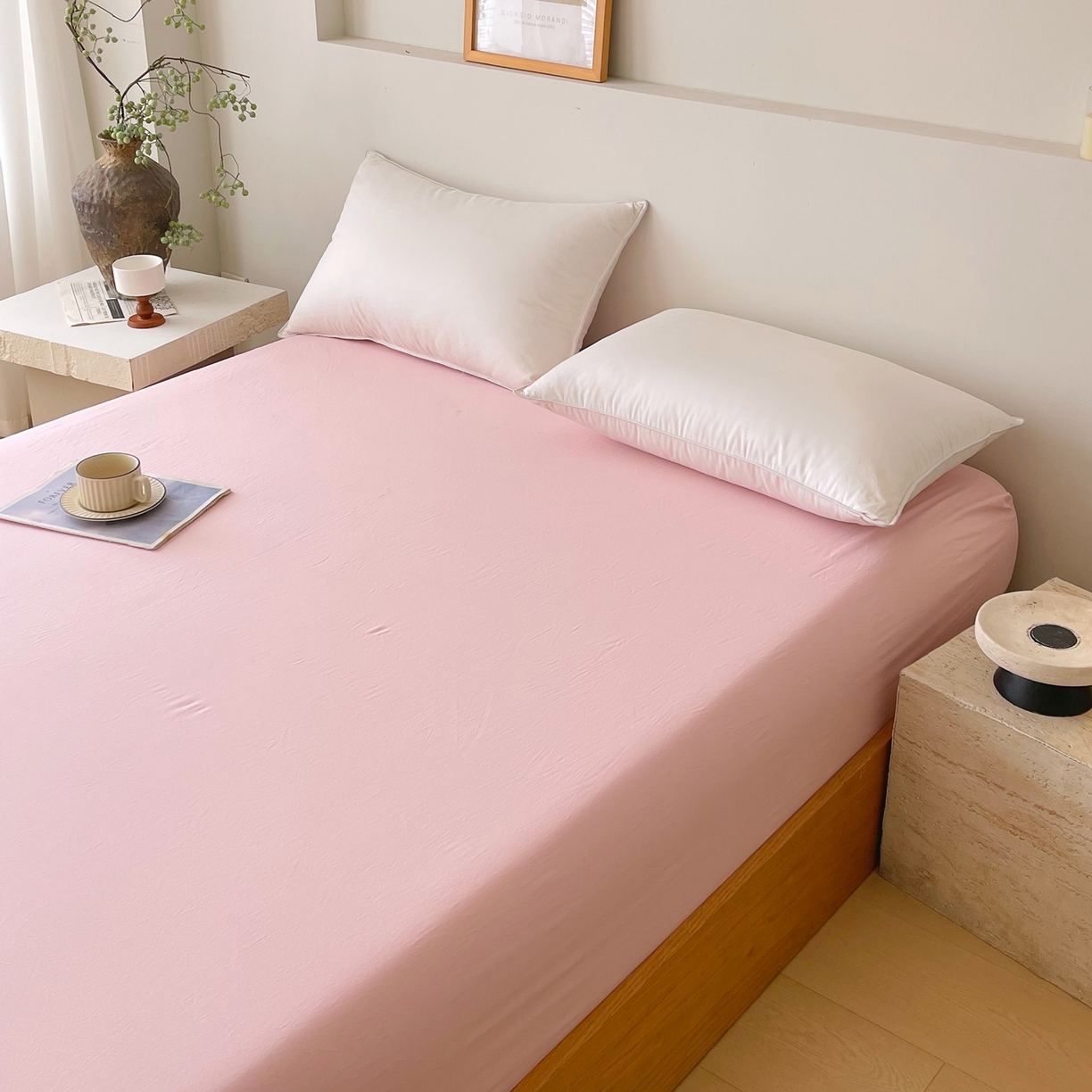 91家纺网 家纺一手货源 找家纺 春皖家纺 2026春夏新款全棉纯棉水洗棉单品系列床笠单件床笠单品-B版单床笠 樱花粉