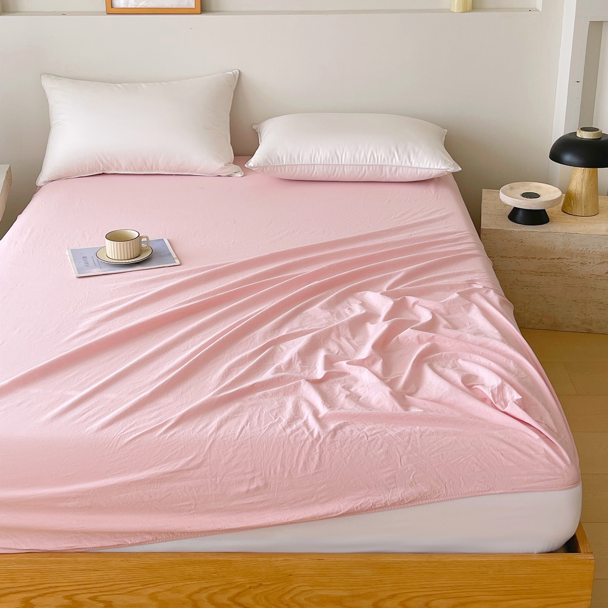 91家纺网 家纺一手货源 找家纺 春皖家纺 2026春夏新款全棉纯棉水洗棉单品系列床笠单件床笠单品-B版单床笠 樱花粉