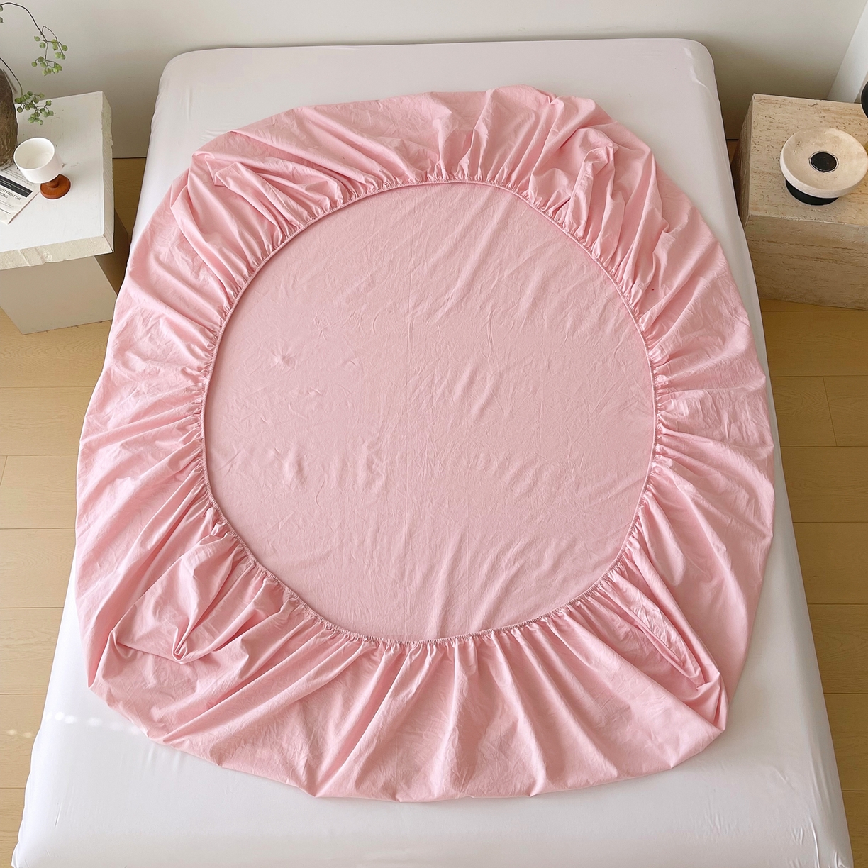 91家纺网 家纺一手货源 找家纺 春皖家纺 2026春夏新款全棉纯棉水洗棉单品系列床笠单件床笠单品-B版单床笠 樱花粉