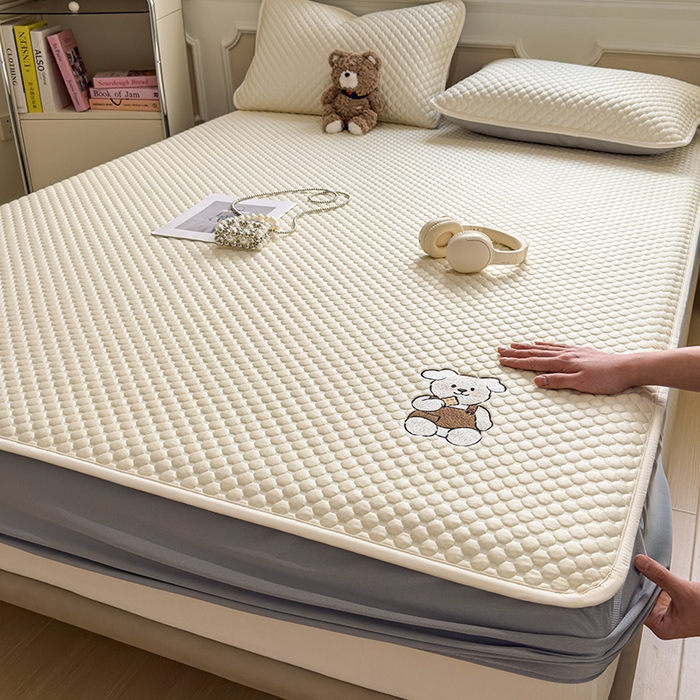 几禾 2026新款大豆豆刺绣款席子凉席-小熊饼干 奶酪黄-床笠款