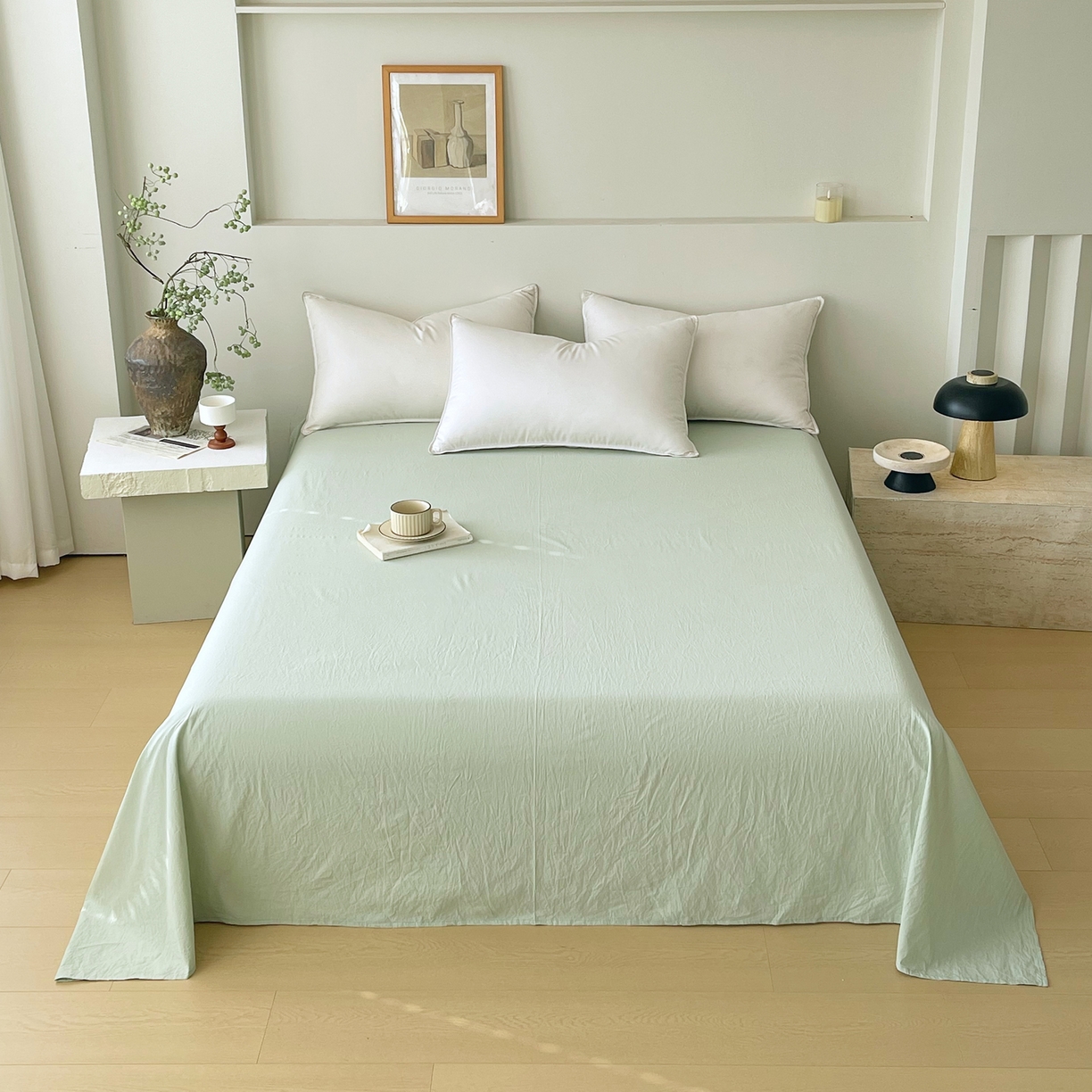 春皖家纺 2026春夏新款全棉纯棉水洗棉单品系列床单单件床单单品-B版单床单 薄荷绿