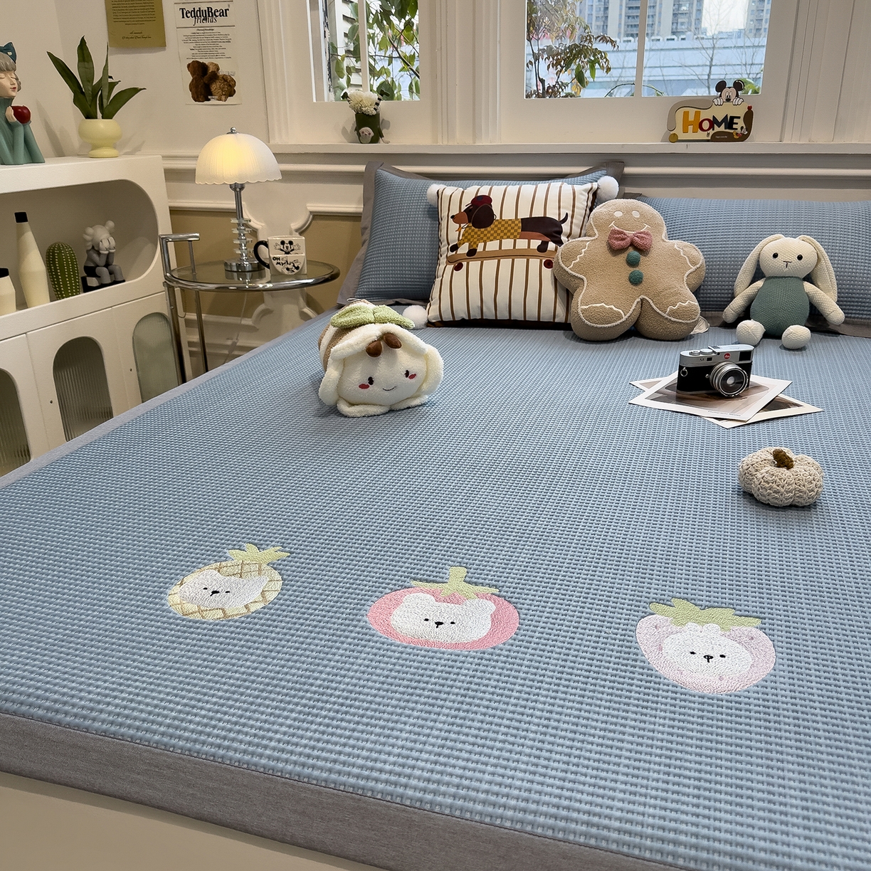 91家纺网 家纺一手货源 找家纺 （总）几禾 2026新款华夫格刺绣款席子凉席