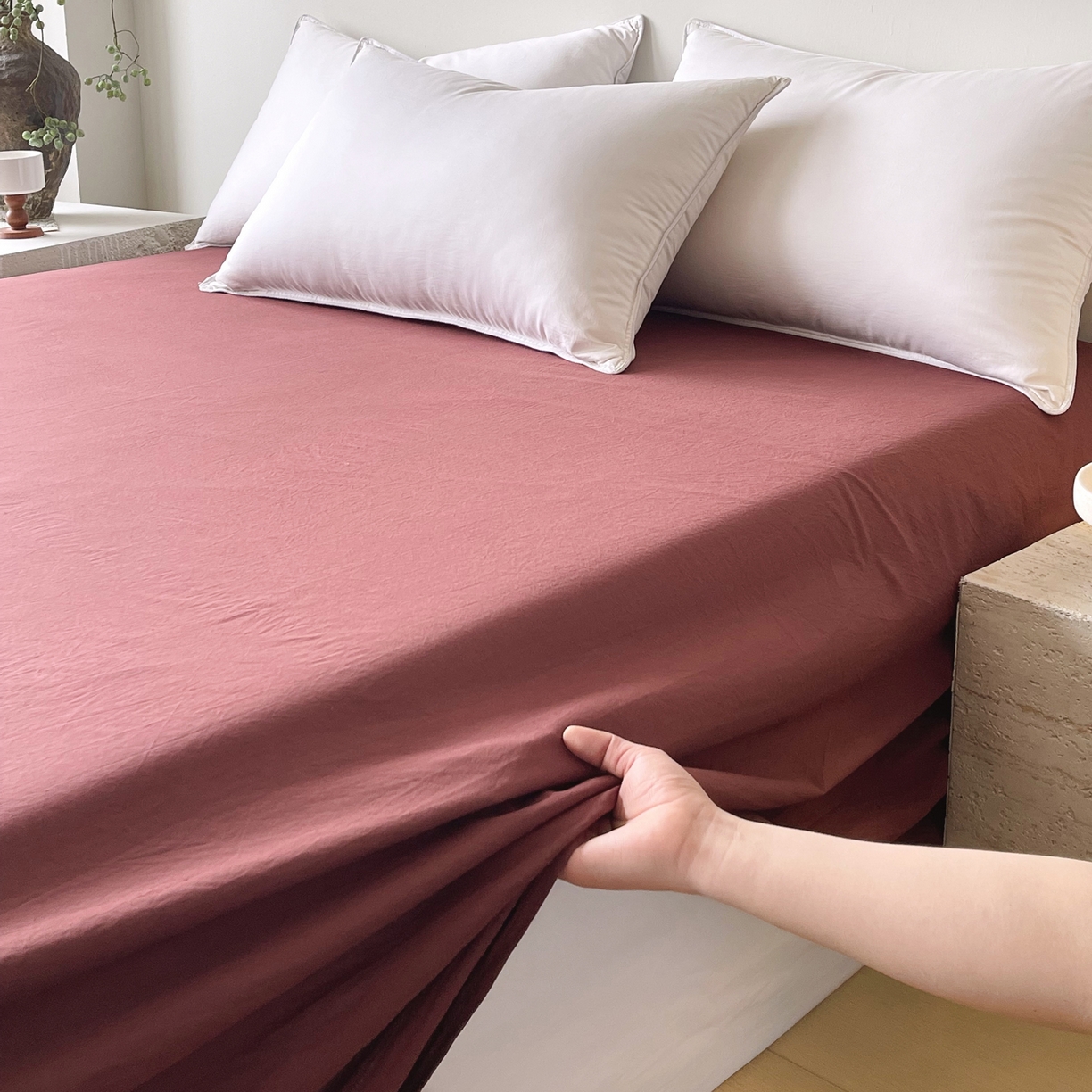 91家纺网 家纺一手货源 找家纺 春皖家纺 2026春夏新款全棉纯棉水洗棉单品系列床单单件床单单品-B版单床单 可可红