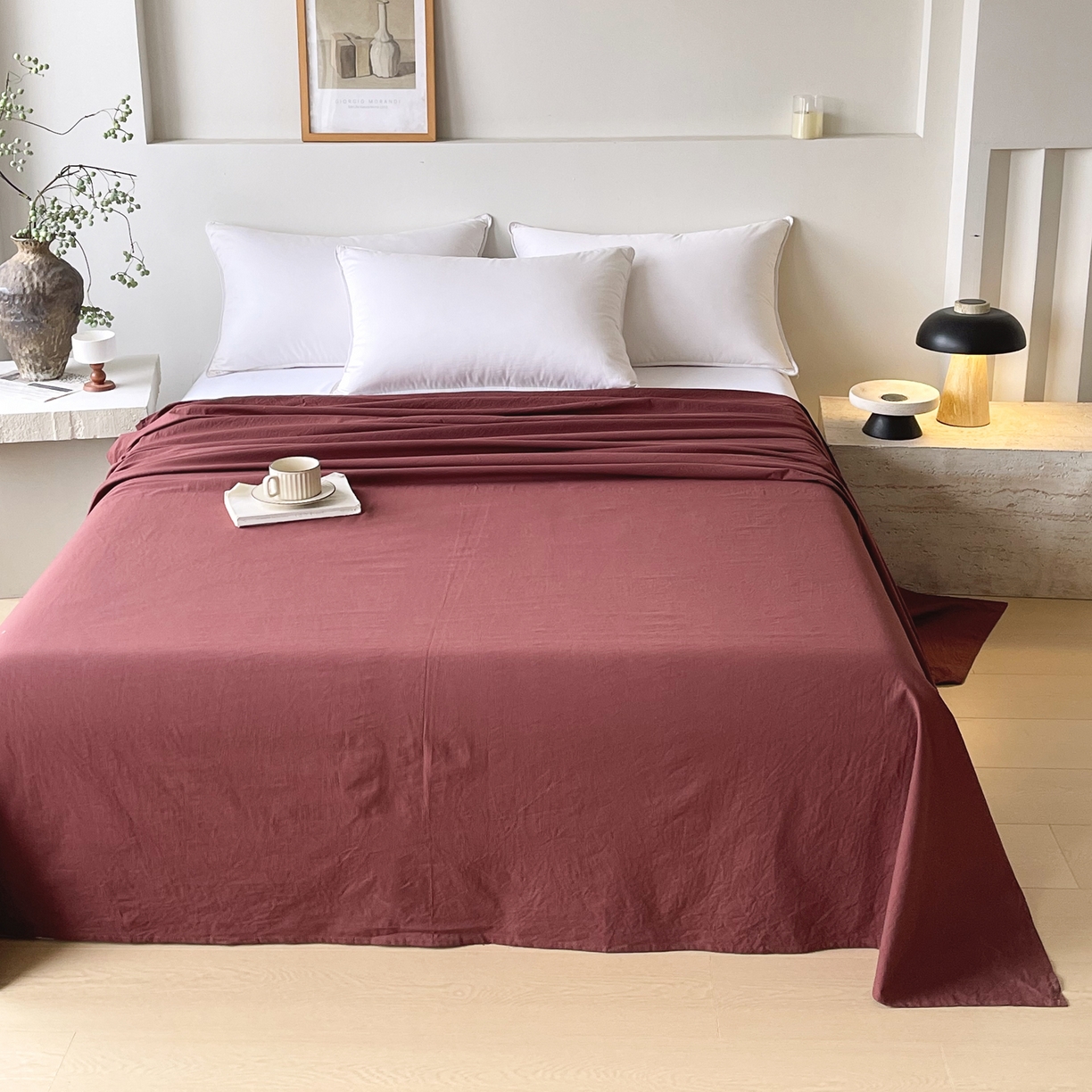 91家纺网 家纺一手货源 找家纺 春皖家纺 2026春夏新款全棉纯棉水洗棉单品系列床单单件床单单品-B版单床单 可可红