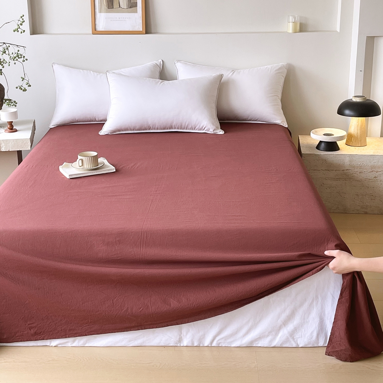 91家纺网 家纺一手货源 找家纺 春皖家纺 2026春夏新款全棉纯棉水洗棉单品系列床单单件床单单品-B版单床单 可可红