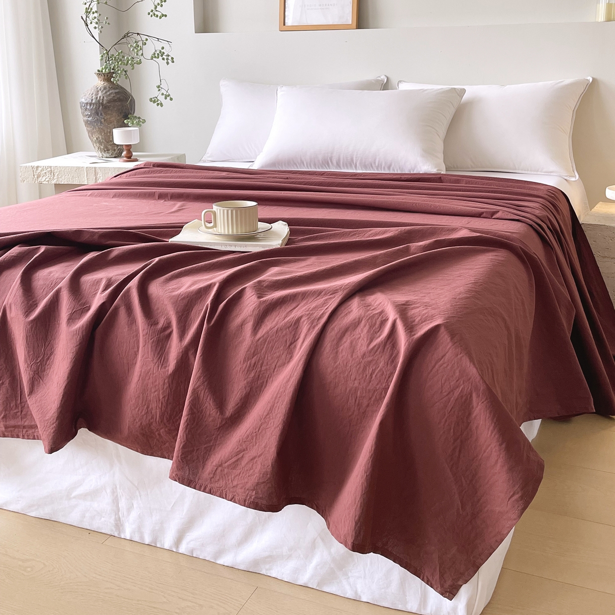 91家纺网 家纺一手货源 找家纺 春皖家纺 2026春夏新款全棉纯棉水洗棉单品系列床单单件床单单品-B版单床单 可可红