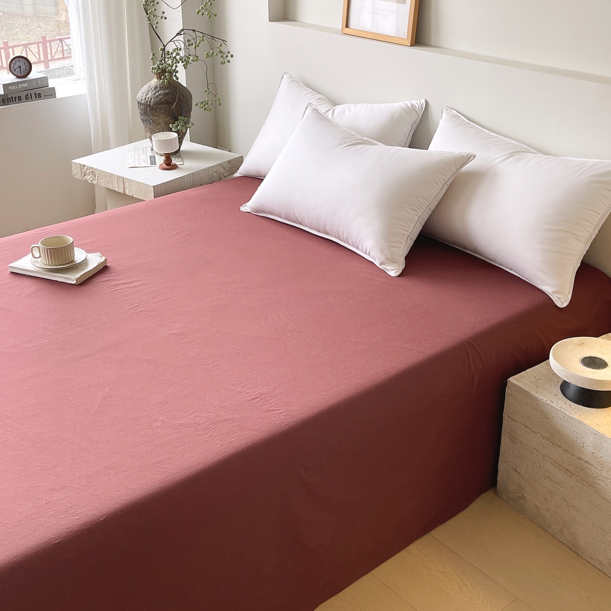 91家纺网 家纺一手货源 找家纺 春皖家纺 2026春夏新款全棉纯棉水洗棉单品系列床单单件床单单品-B版单床单 可可红