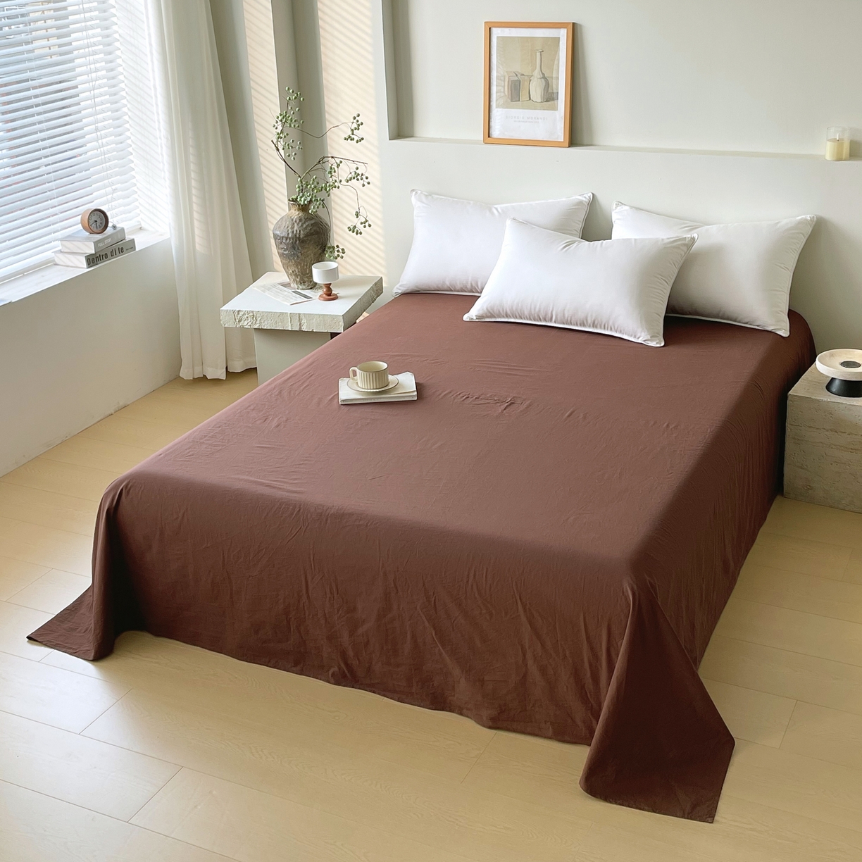 91家纺网 家纺一手货源 找家纺 春皖家纺 2026春夏新款全棉纯棉水洗棉单品系列床单单件床单单品-B版单床单 慕斯棕