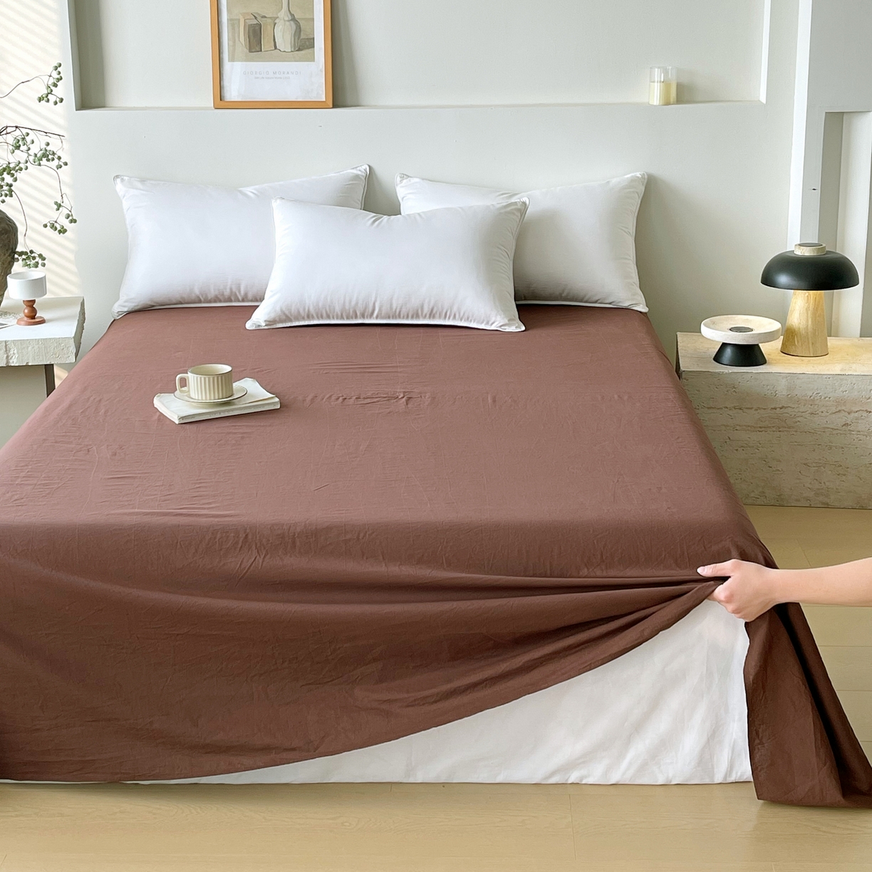 91家纺网 家纺一手货源 找家纺 春皖家纺 2026春夏新款全棉纯棉水洗棉单品系列床单单件床单单品-B版单床单 慕斯棕