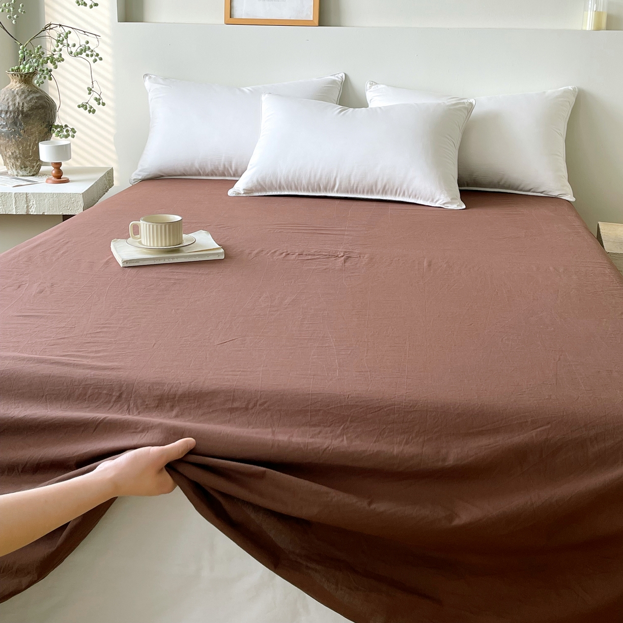 91家纺网 家纺一手货源 找家纺 春皖家纺 2026春夏新款全棉纯棉水洗棉单品系列床单单件床单单品-B版单床单 慕斯棕