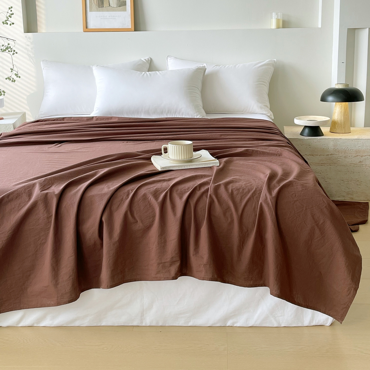 91家纺网 家纺一手货源 找家纺 春皖家纺 2026春夏新款全棉纯棉水洗棉单品系列床单单件床单单品-B版单床单 慕斯棕