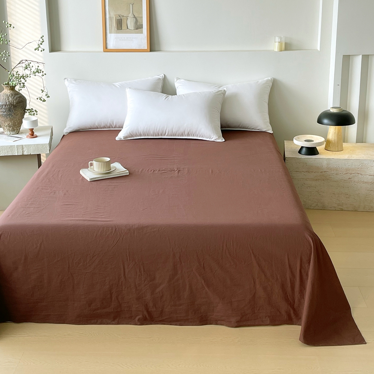 91家纺网 家纺一手货源 找家纺 春皖家纺 2026春夏新款全棉纯棉水洗棉单品系列床单单件床单单品-B版单床单 慕斯棕