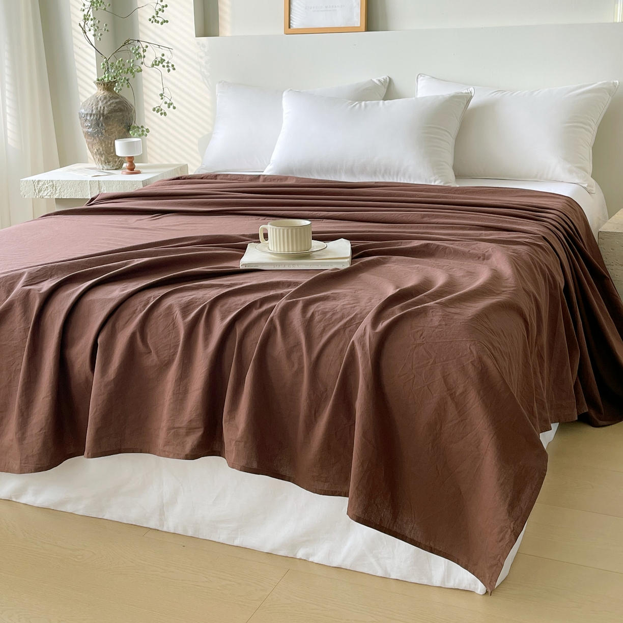 91家纺网 家纺一手货源 找家纺 春皖家纺 2026春夏新款全棉纯棉水洗棉单品系列床单单件床单单品-B版单床单 慕斯棕