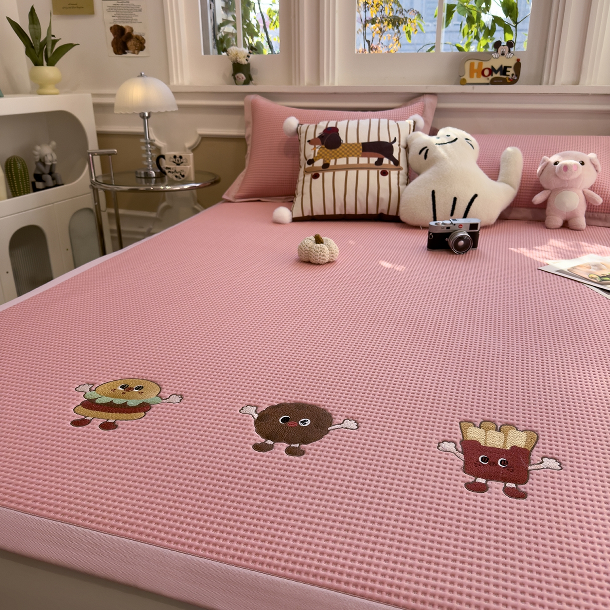 几禾 2026新款华夫格刺绣款席子凉席 可可喵派-床席款