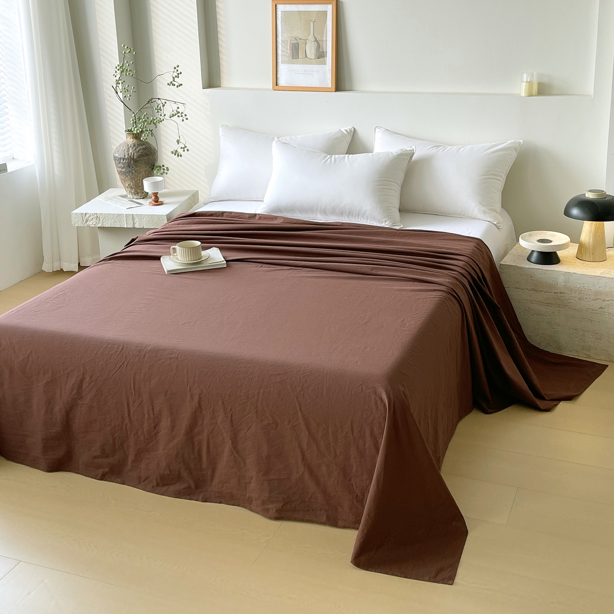 91家纺网 家纺一手货源 找家纺 春皖家纺 2026春夏新款全棉纯棉水洗棉单品系列床单单件床单单品-B版单床单 慕斯棕