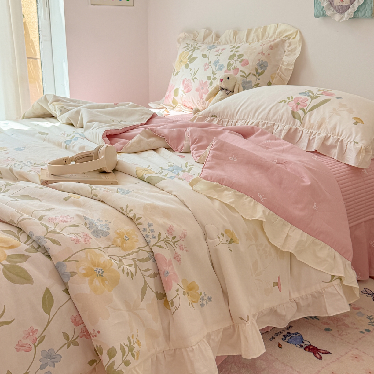 91家纺网 家纺一手货源 找家纺 （总）简宜家居（朝初家纺） 2026新款全棉花边夏被全棉床盖夏被四件套