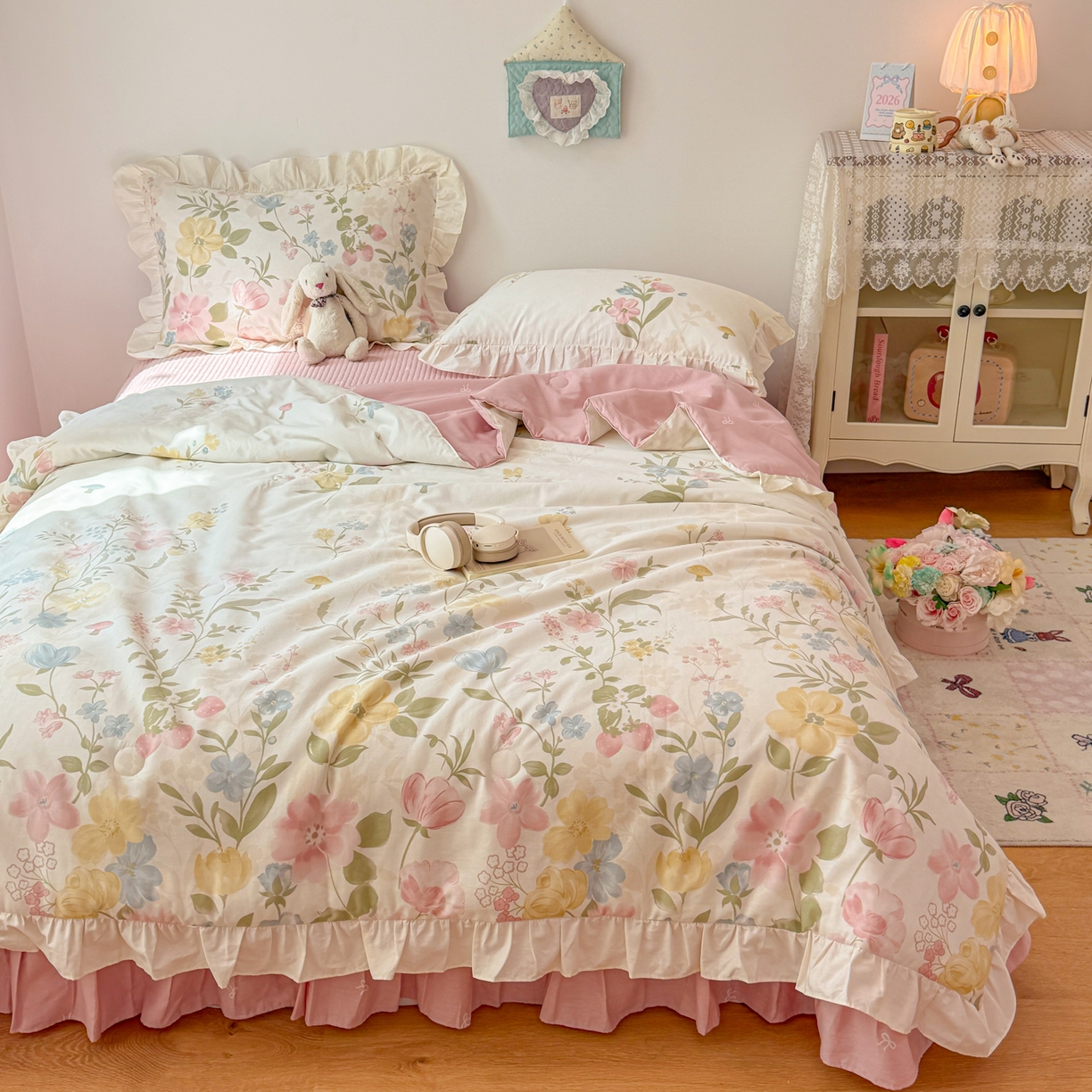 91家纺网 家纺一手货源 找家纺 （总）简宜家居（朝初家纺） 2026新款全棉花边夏被全棉床盖夏被四件套