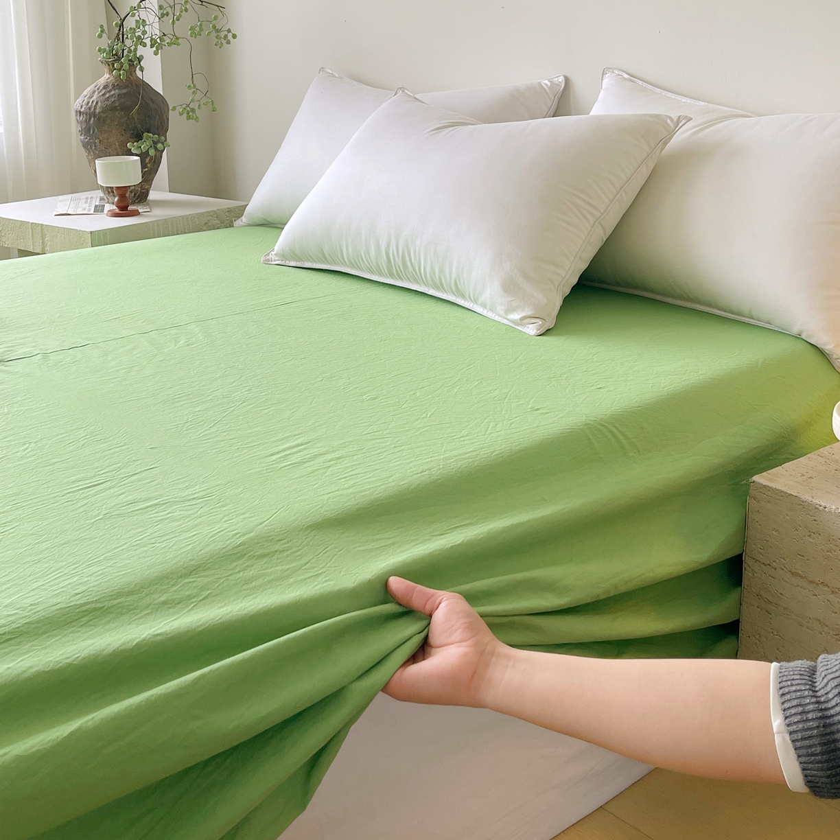 91家纺网 家纺一手货源 找家纺 春皖家纺 2026春夏新款全棉纯棉水洗棉单品系列床单单件床单单品-B版单床单 青草绿