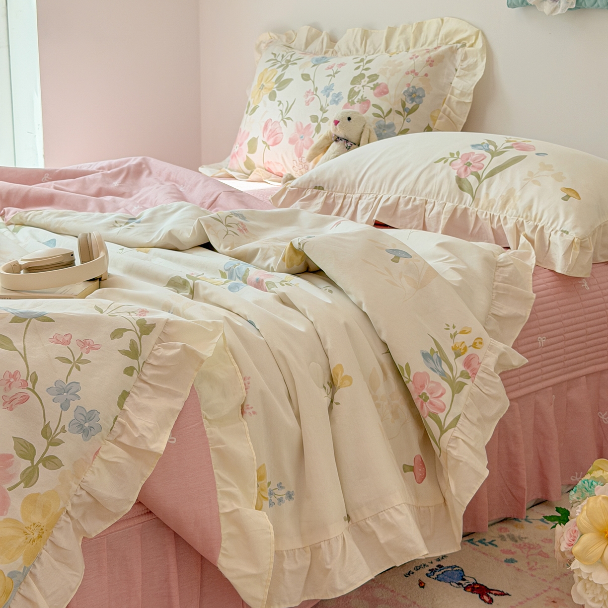 91家纺网 家纺一手货源 找家纺 （总）简宜家居（朝初家纺） 2026新款全棉花边夏被全棉床盖夏被四件套