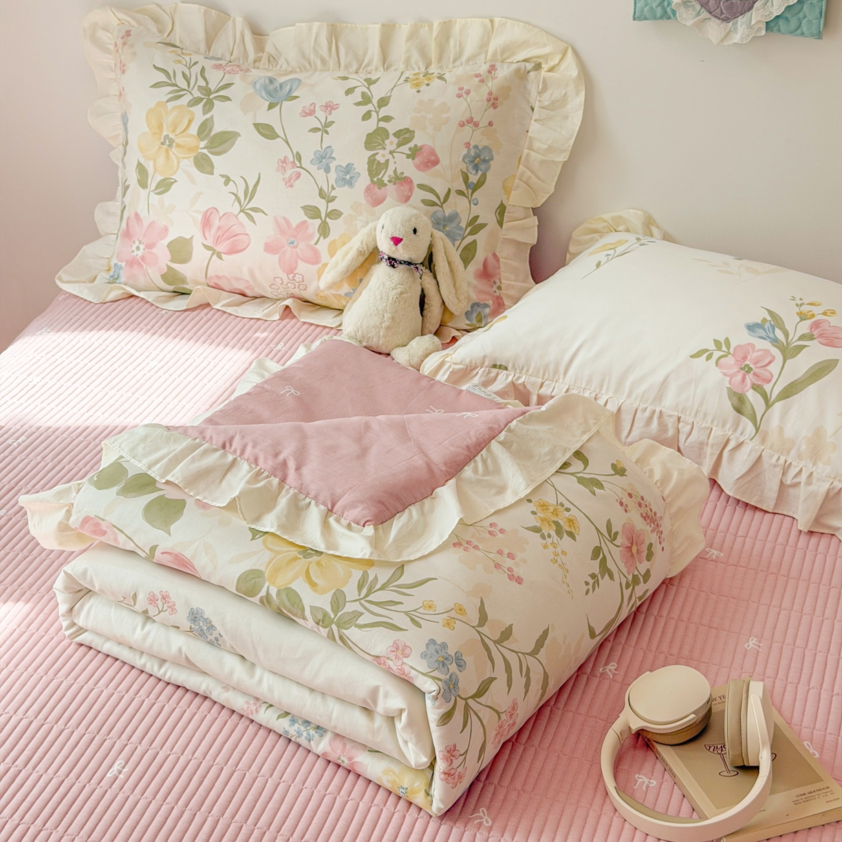 91家纺网 家纺一手货源 找家纺 （总）简宜家居（朝初家纺） 2026新款全棉花边夏被全棉床盖夏被四件套