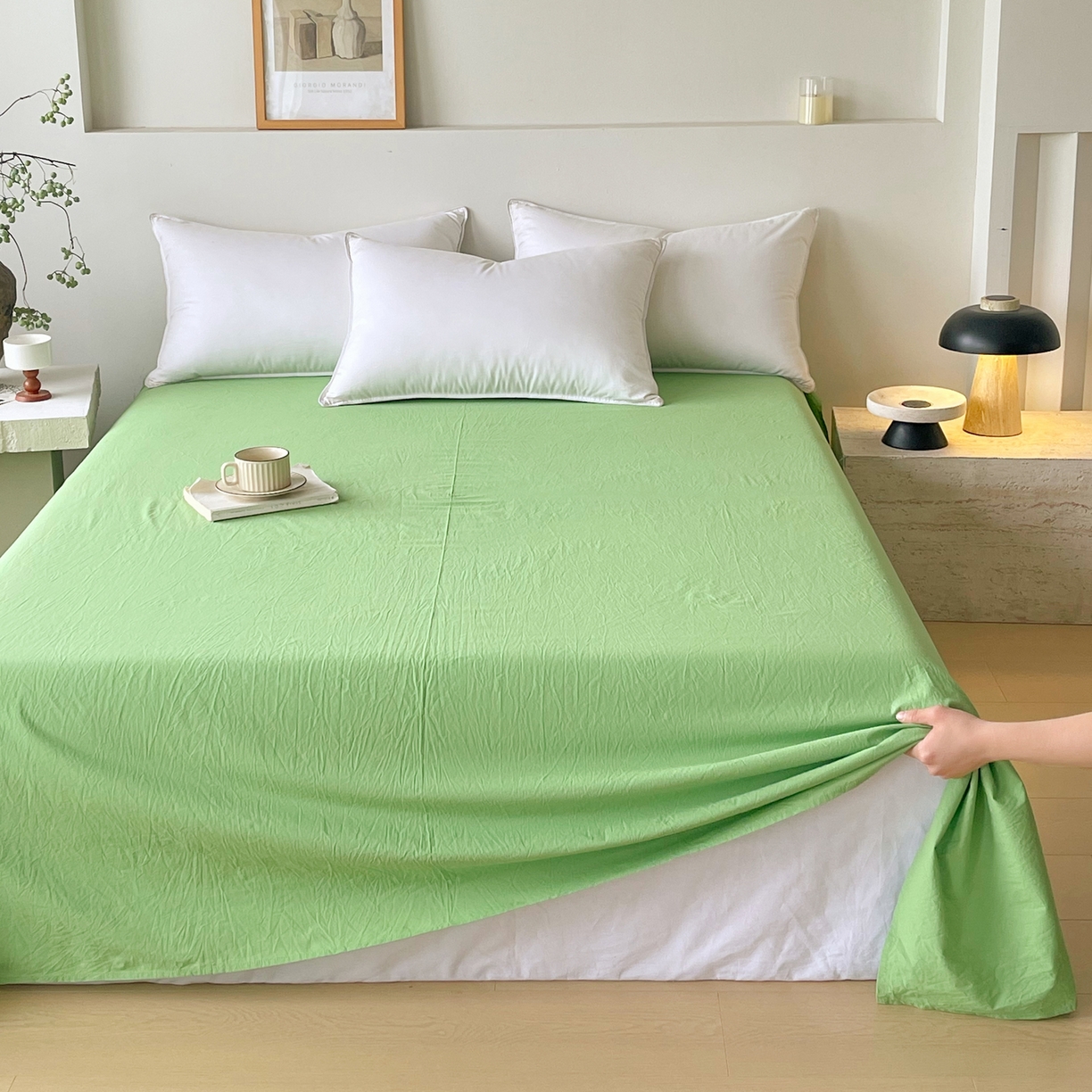 91家纺网 家纺一手货源 找家纺 春皖家纺 2026春夏新款全棉纯棉水洗棉单品系列床单单件床单单品-B版单床单 青草绿